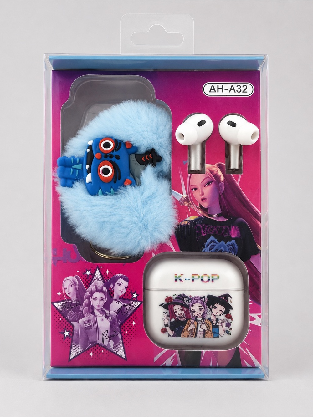 KPOP Wireless Earbuds with Charging Case & Derpy Plush Keychain Set